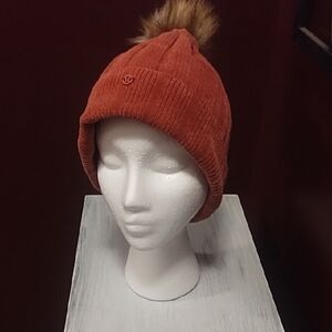 Lululemon Warm Rust Knit Beanie with Faux Fur Pom